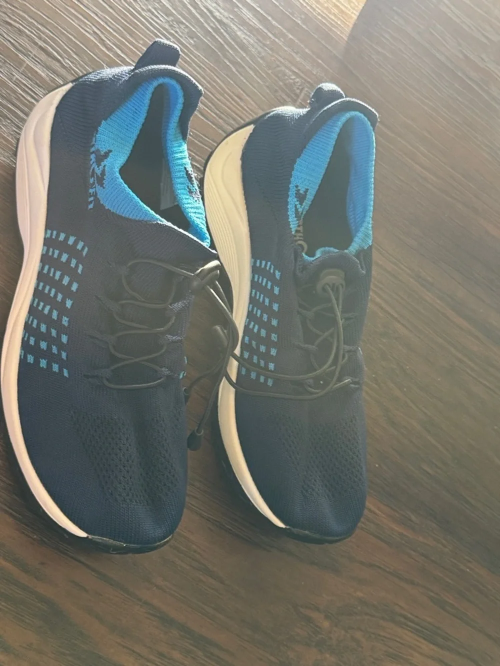 Women’s Navy Knit Athletic Sneakers with Light Blue Trim and White Midsole